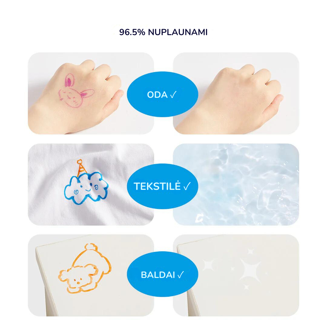 Dvipusiai nuplaunami markeriai - 12 spalvų