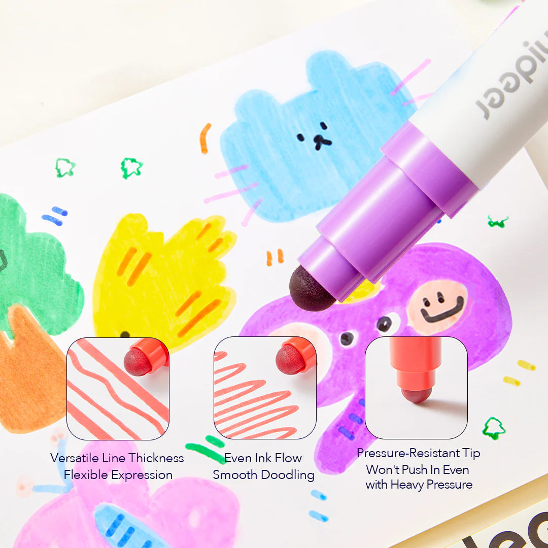 Double-sided washable marker - round tip and stamp - 6 colors