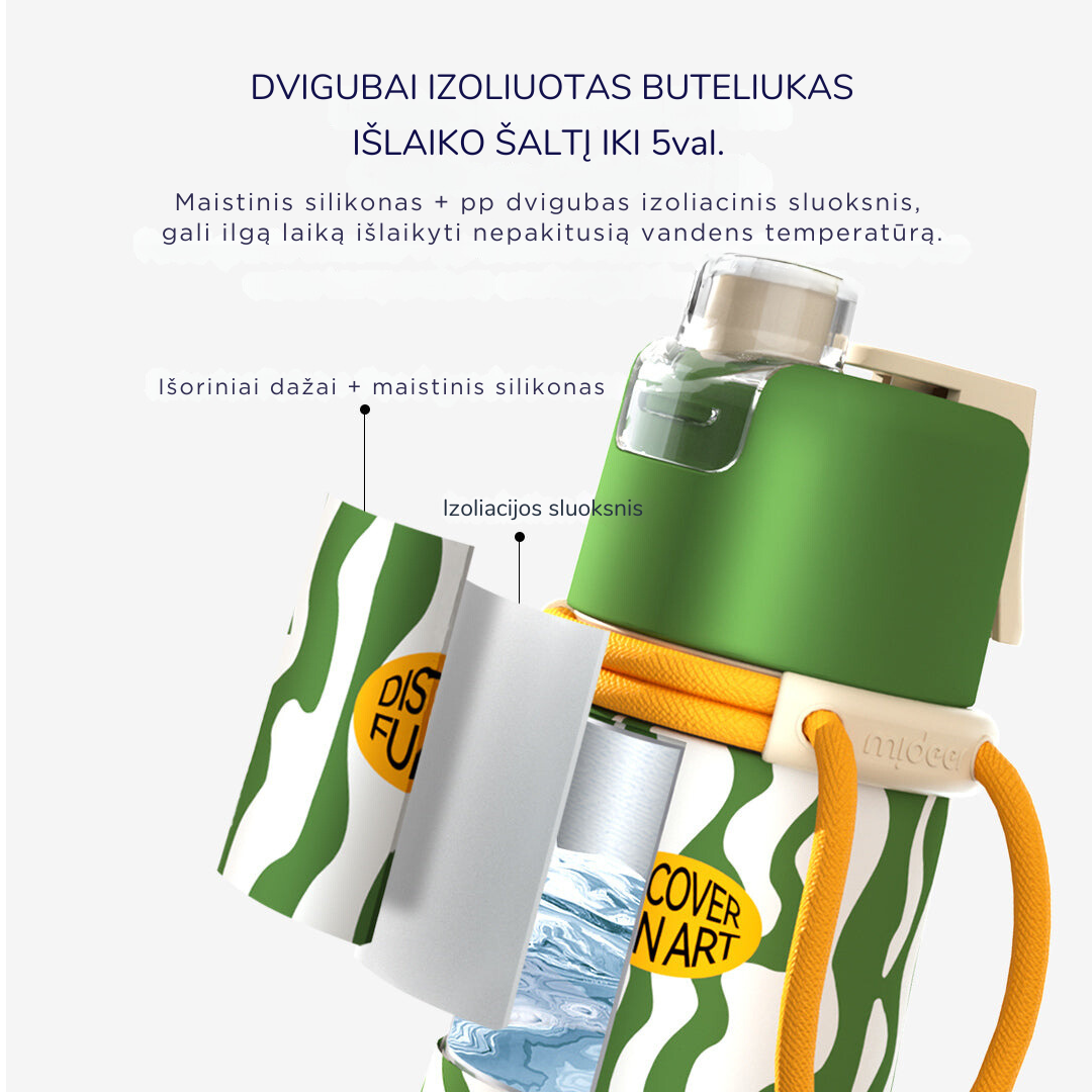 Vėsinanti 2in1 gertuvė su purškikliu, 500ml - Water Green