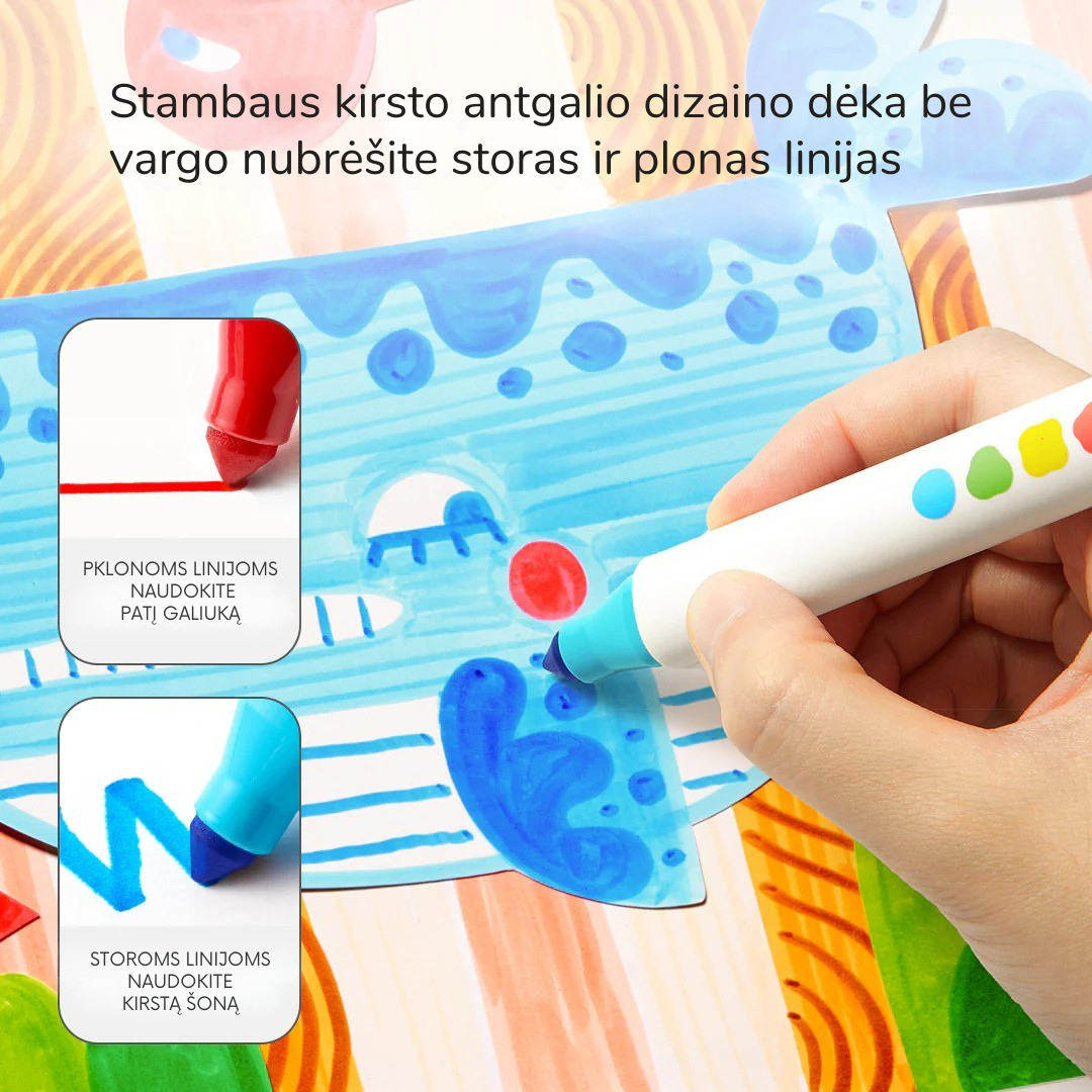 Vienpusiai nuplaunami flomasteriai - 36 Spalvos